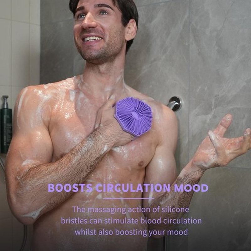 iTokGoK® Silver-Infused 2-in-1 Silicone Body Scrubber, Double-Sided Design Body Brush Silicone Body Scrubber Exfoliating Body Brushes for All Skin for Showering, Lathers Well - Purple