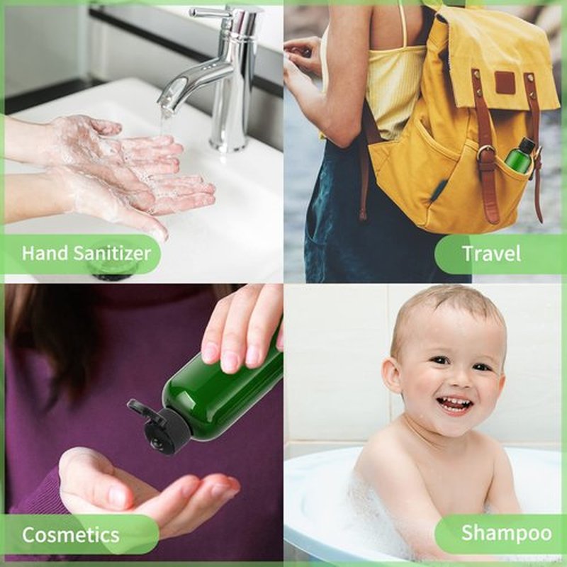 LISAPACK 3.4Oz Travel Bottles with Flip Cap (5 Pcs) Empty Dispenser Container for Travel Size Cosmetics (100ml, Green)