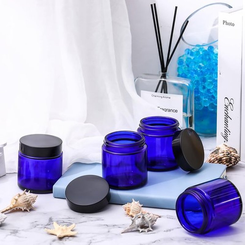 Norme 48 Pcs 4 oz Glass Jars with Lids Leakproof Round Airtight Jars Empty Cosmetic Jars with Inner Liners Lid for Storing Lotions Powder Ointments Candle Making (Cobalt Blue)