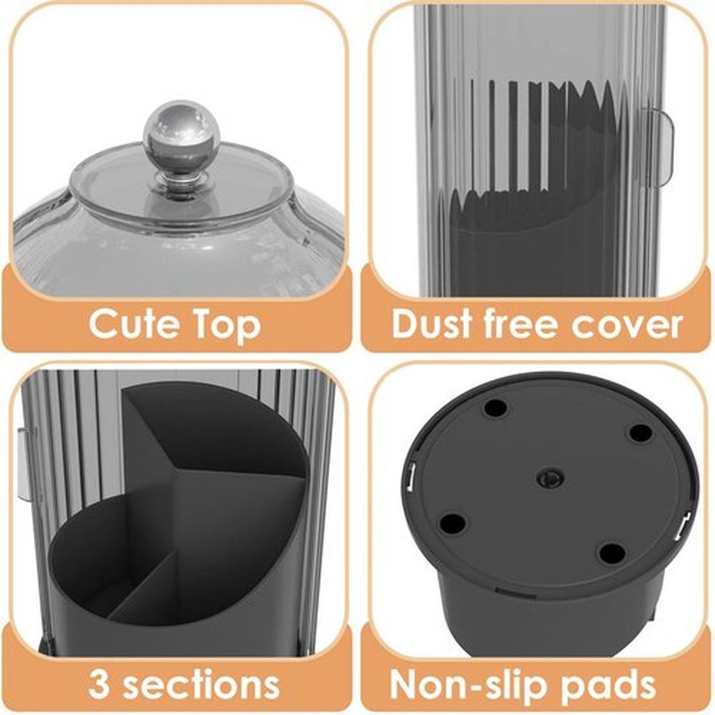 YOOLENS Makeup Brush Holder Organizer with Lid,360 Rotating Clear Dustproof Makeup Brushes Organizer for Vanity Desktop Bathroom Countertop, Black