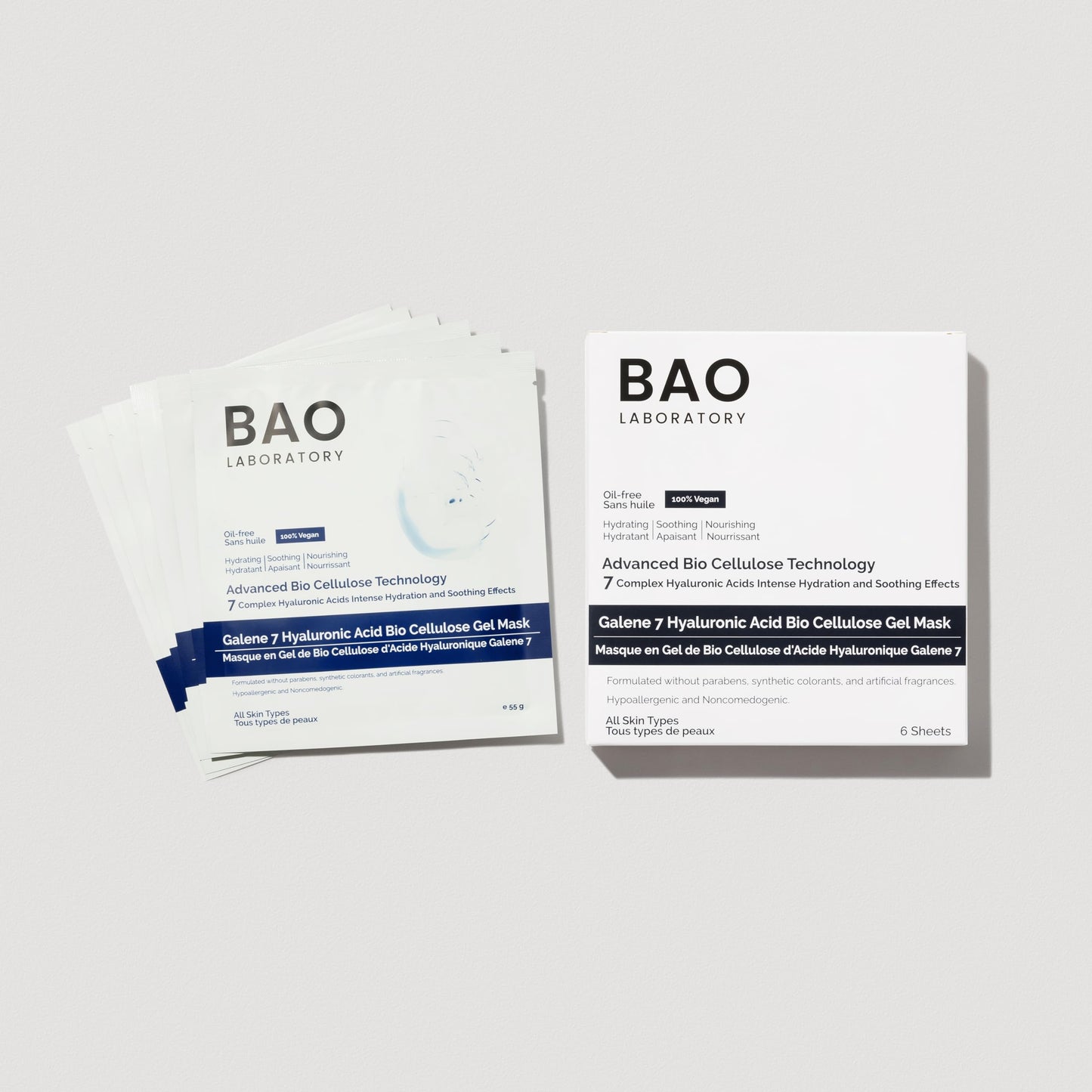 BAO Laboratory Galene 7 Hyaluronic Acid Bio Cellulose Gel Mask | Intense Hydration & Soothing Effects for Face | Skin Care Face Facial Mask | 100% Vegan, 330 g (6 pairs)