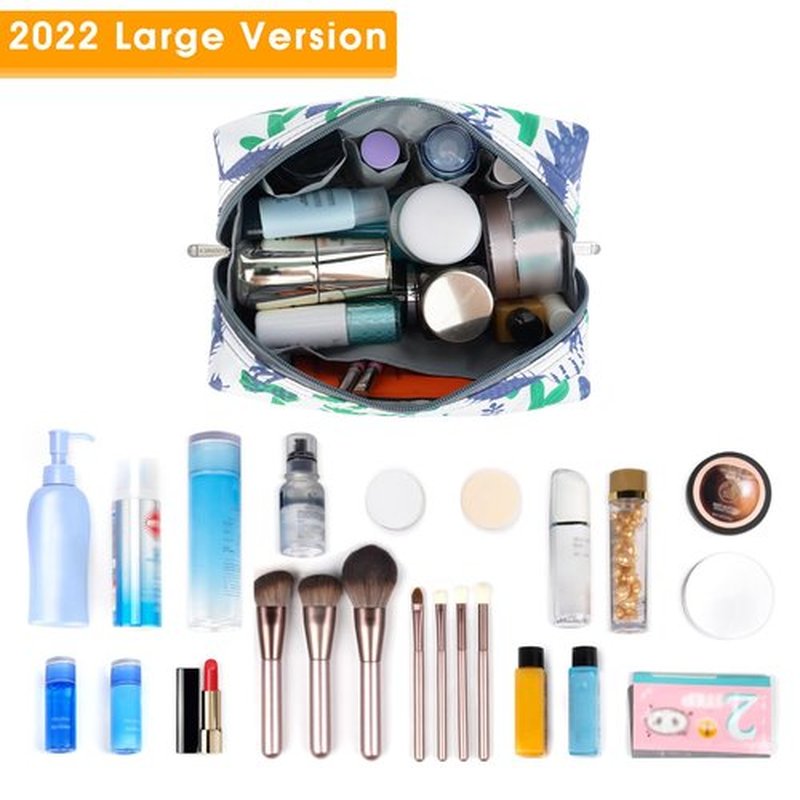 Large Makeup Bag Zipper Pouch Travel Cosmetic Organizer for Women (Large, Green Cactus-5088)