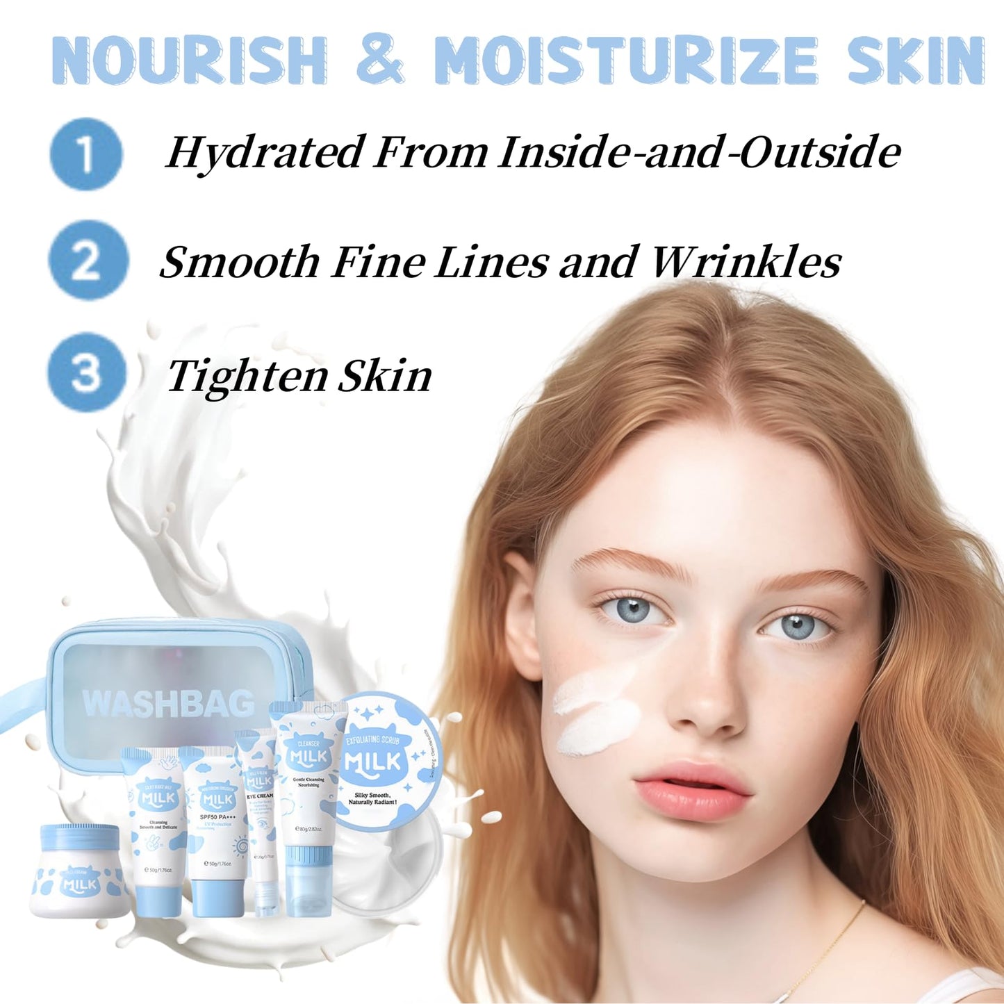 Milk Skincare Set Teen Girls Gifts - Skin Care for Teens 10-12 - Skin Care Set Moisturizing - Skin Care Routine Kit for Women - Skincare for Girls 10-12 - with Eye&Face Cream,Sunscreen(8PCS, Milk)