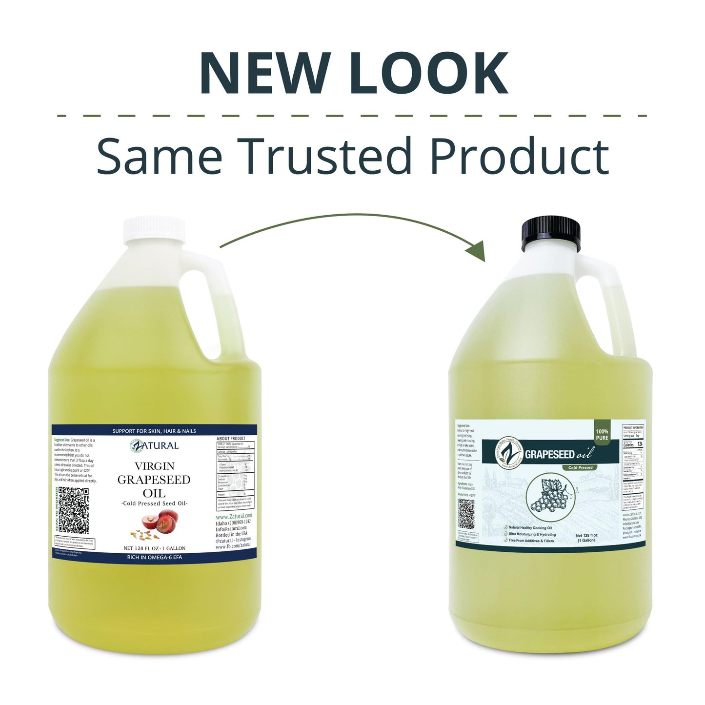Zatural Grapeseed Oil Naturally Grown 100% Pure Cold Pressed Virgin High Tempurature Cooking Oil 128oz (1 Gallon)