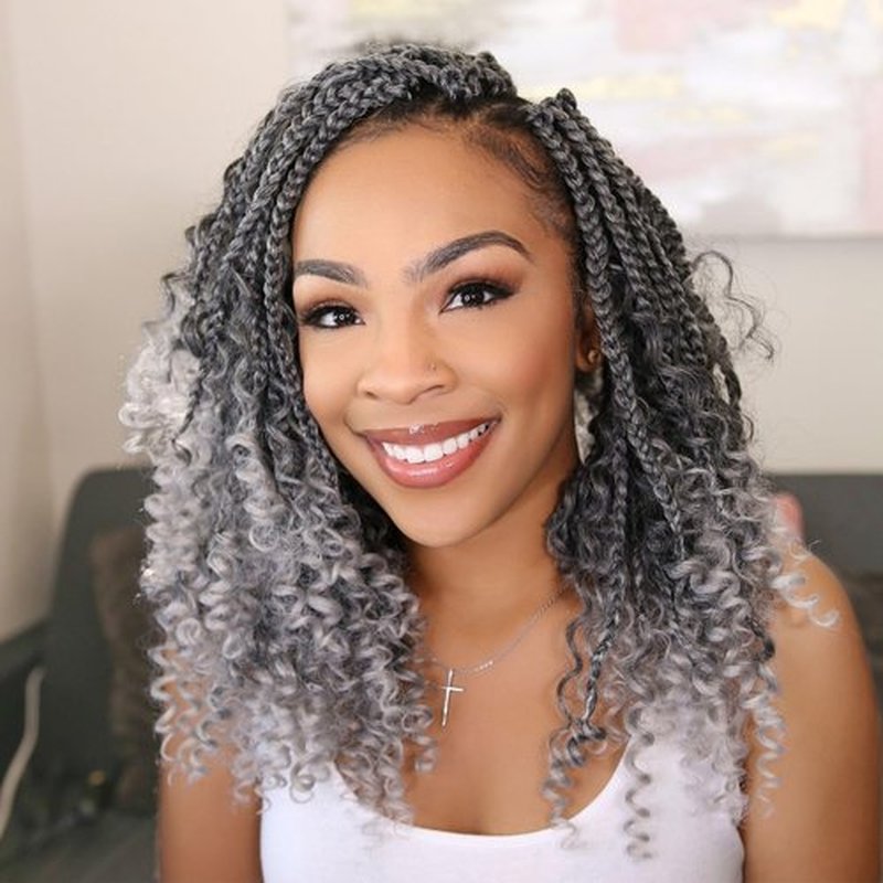Karida 9 Packs Goddess Box Braids Crochet Hair 12 inch, Crochet Braids With Curly Ends, Pre-Looped Boho Box Braids Crochet Hair For Black Women (12 Inch, TGray#)