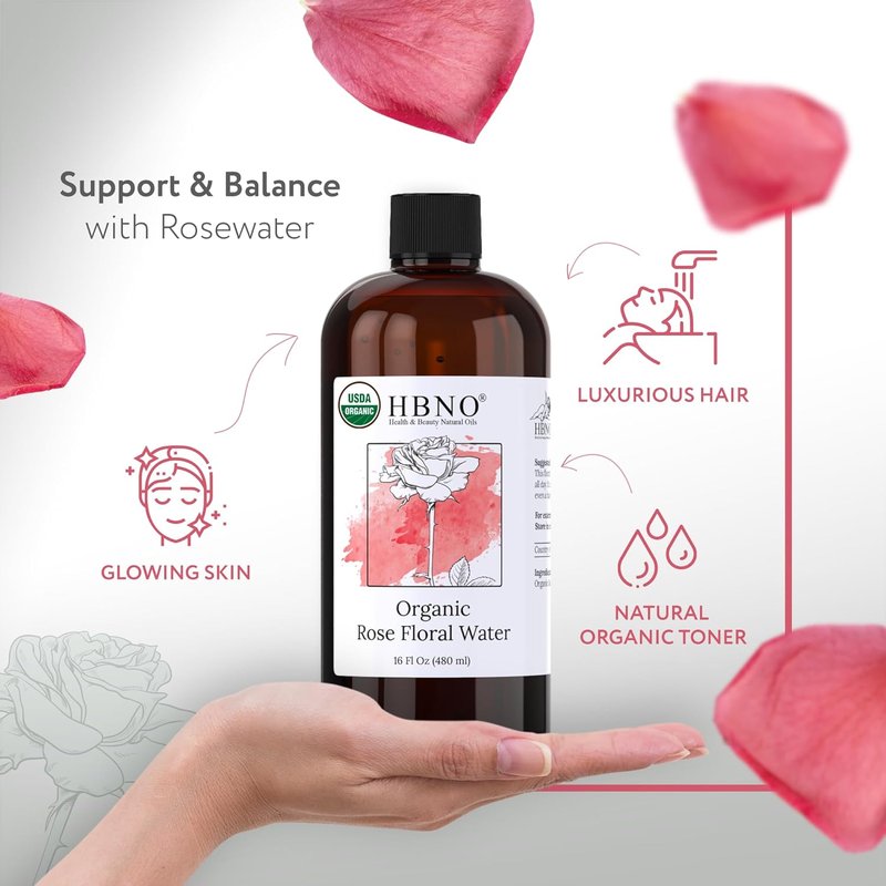 Organic Rose Water for Face - USDA Certified 16 fl oz | Pure Rosewater for Skincare & Haircare