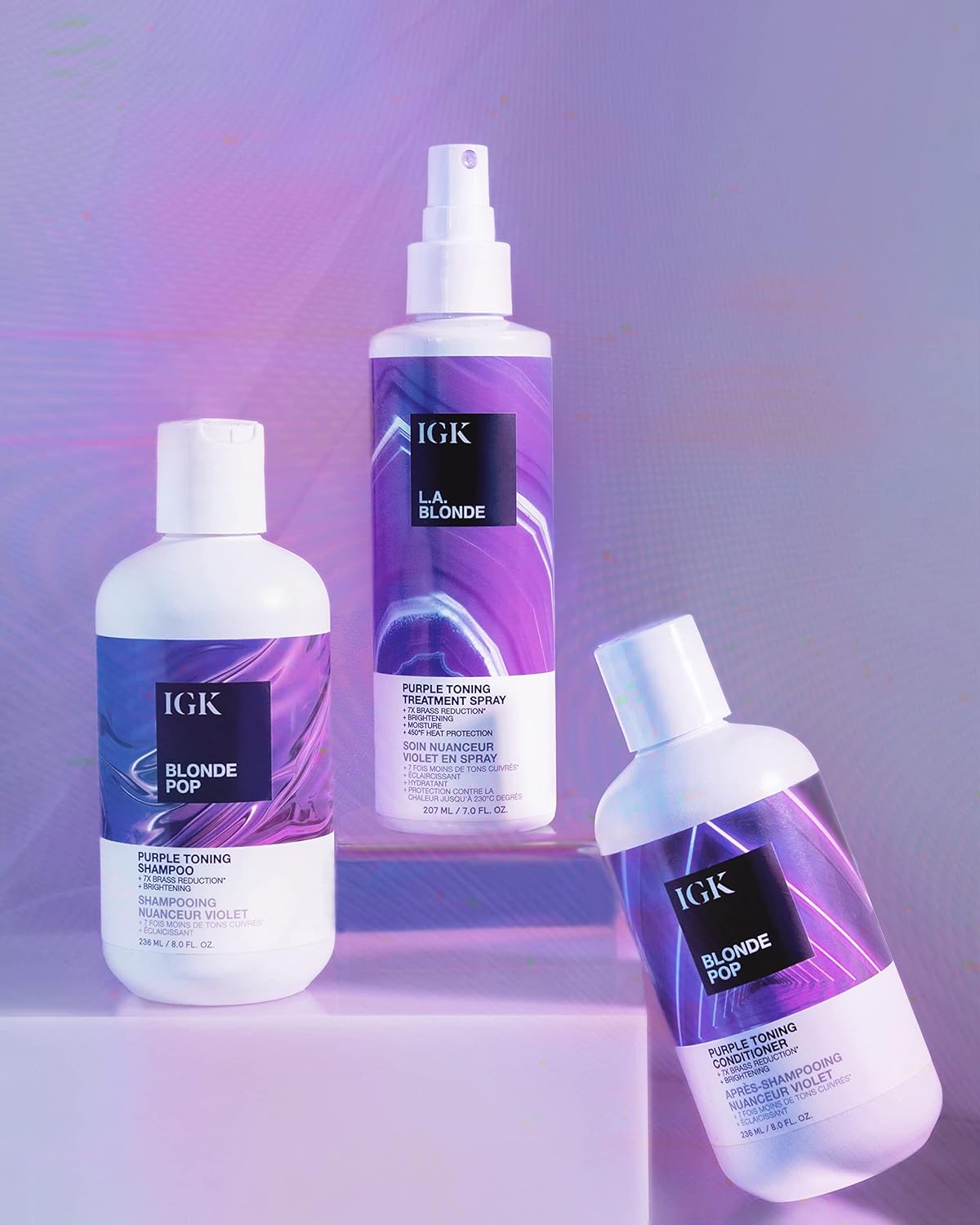 IGK LA BLONDE Purple Toning Treatment Spray | Brighten + Neutralize Brass + Heat Protectant | Vegan + Cruelty Free | 7 Oz