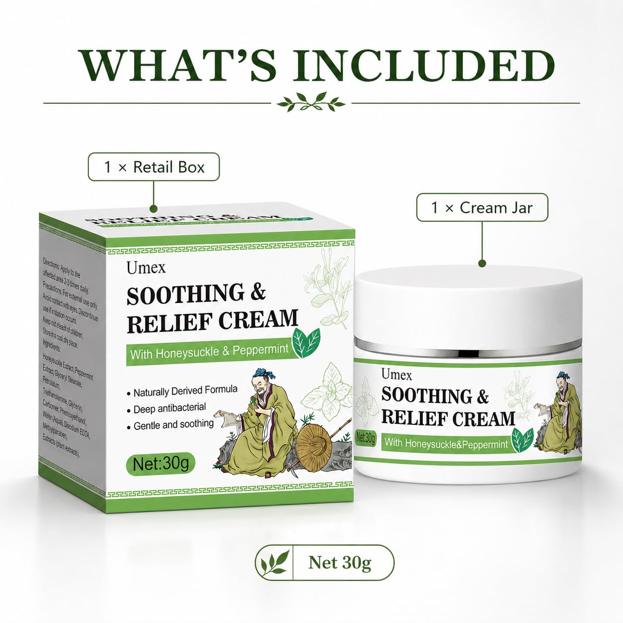 Umex Face & Body Moisturizer, Hydrating Moisturizing Cream for Dry, Sensitive & Rough Skin, with Honeysuckle & Mint, Softens & Nourishes Skin, Non-Greasy Formula