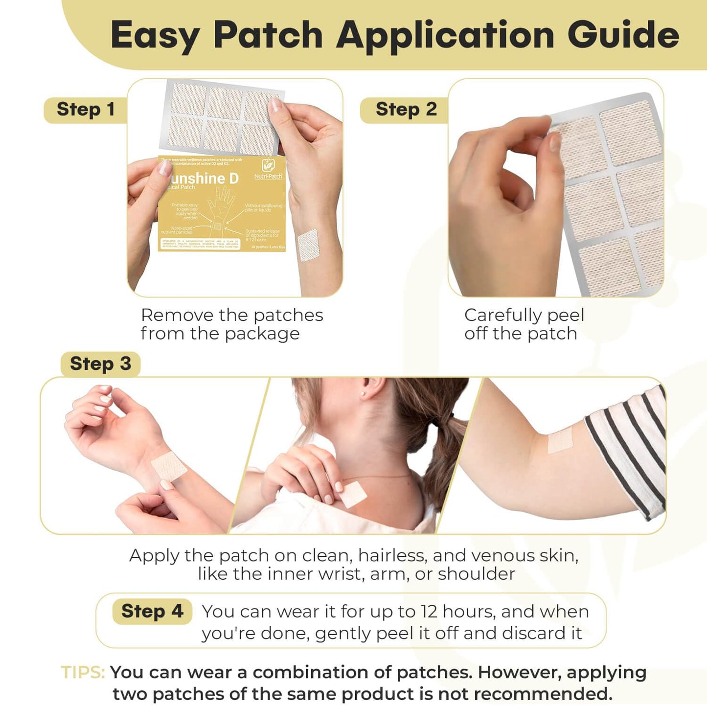 NUTRI-PATCH Sunshine D Topical Patch, Infused with D3, K2, Magnesium, 30 Count