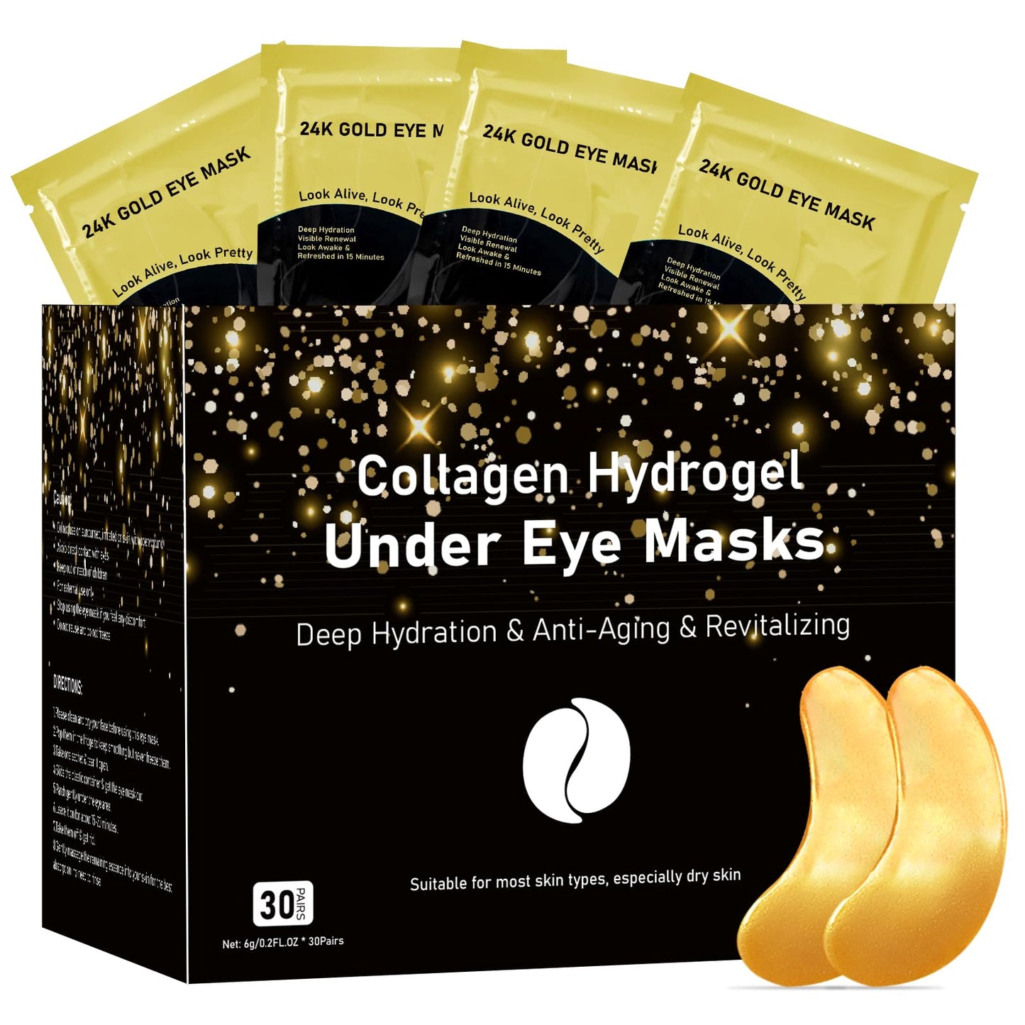 Adofect Under Eye Patches 30 Pairs, 24K Gold Under Eye Mask with Hyaluronic Acid for Dark Circles and Puffy Eyes, Bachelorette Party Accessories, Bridesmaid Gifts, Daily Skin Care
