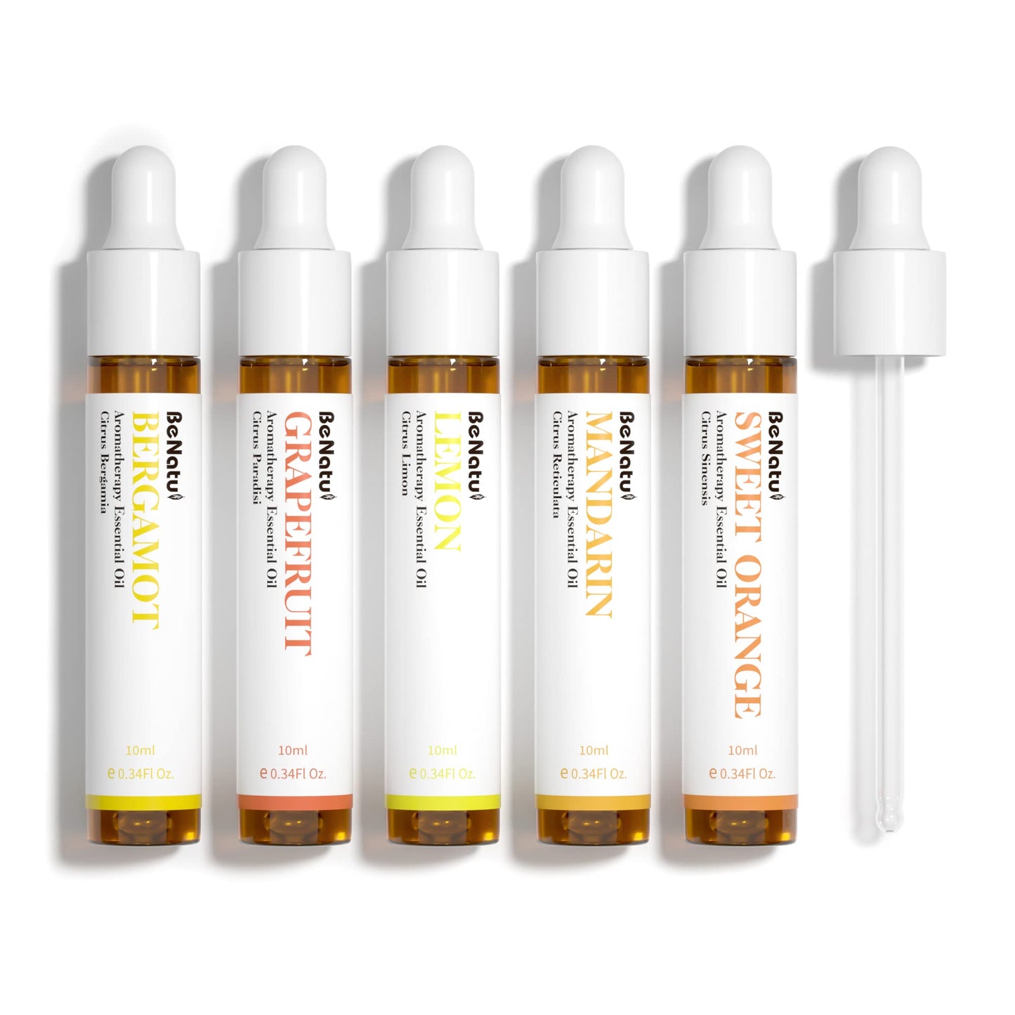 Benatu Citrus Essential Oils Set for Diffuser (Lemon, Sweet Orange, Grapefruit, Bergamot, Mandarin), Natural Fruity Home Fragrance Gift for Women & Men, Aromatherapy Oils for Skin, Candle & Soap