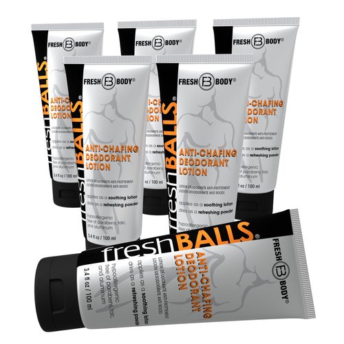 Fresh BALLS Deodorant Cream to Powder (6 Pack) | Men's Anti-Chafing Lotion and Balls Deodorant, Hygiene for Groin Area, 3.4 fl oz