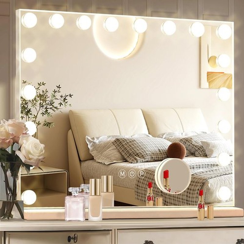 Ratsamee Hollywood Vanity Mirror with Lights, 18 Bulbs，3 Color Lights，Make Up Lighted Mirror, Aluminum Metal Frame,USB Charging Port（32" x 24"）