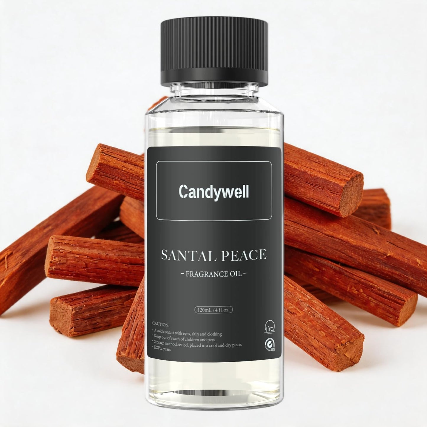 Candywell Hotel Diffuser Oil for Waterless Diffusers, Luxurious Relaxing Aromatherapy Scent Essential Oil with Cardamom, Cedar & Sandalwood, 4 Fl Oz, 120 ML, Santal Peace