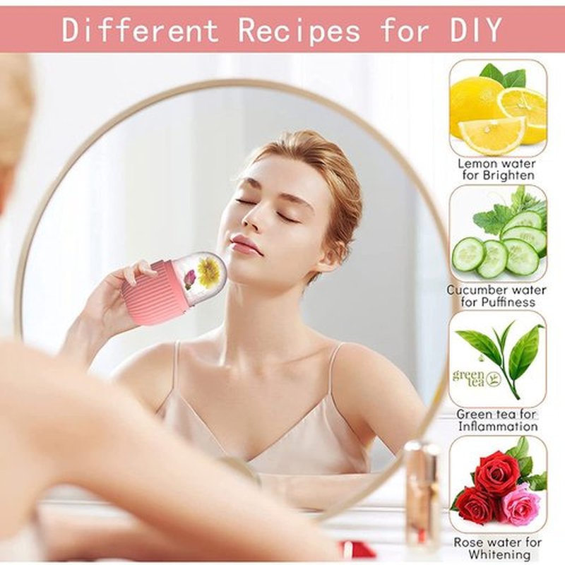KOGITI Ice Mold for Face, Ice Roller for Face & Eye, Beauty Facial Ice Rollers Ice Holder Mold Face Puffiness Relief Massage Skin Care Tools, Ice Facial Cube (Pink)