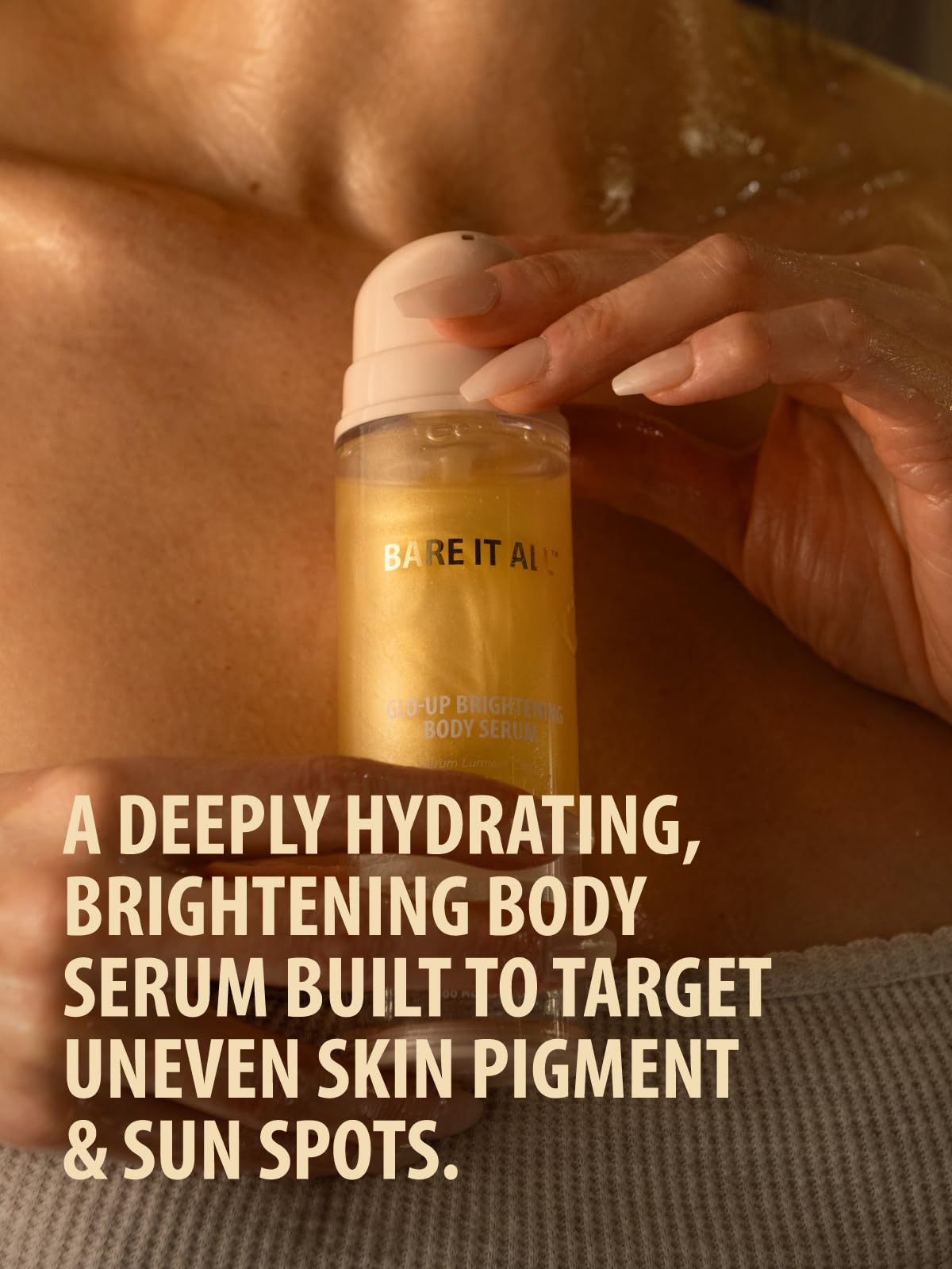 Glo-Up Brightening Body Serum with Niacinamide, Peptides, Caffeine & Antioxidants – Hydrating, Firming, Tone-Evening Body Treatment with Subtle Golden Shimmer for Glass Skin Glow