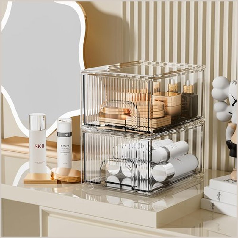 ZHIAI 2 Pack Clear Stackable Storage Drawer, Acrylic Drawer, Cosmetic Organizer, Plastic Organizer for Dresser, Under, Kitchen Cabinet, Pantry, Home Organization and Storage