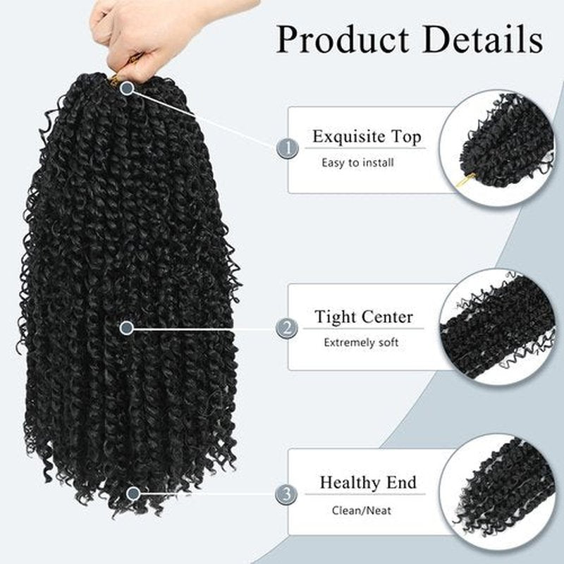 Passion Twist Hair 14inch Boho Passion Twist Crochet Hair For Black Women Pretwisted boho Passion Twist Crochet Hair, Pre Looped Curly Ends Bohemian Crochet Braids For Women（1B,14inch,7 Packs）