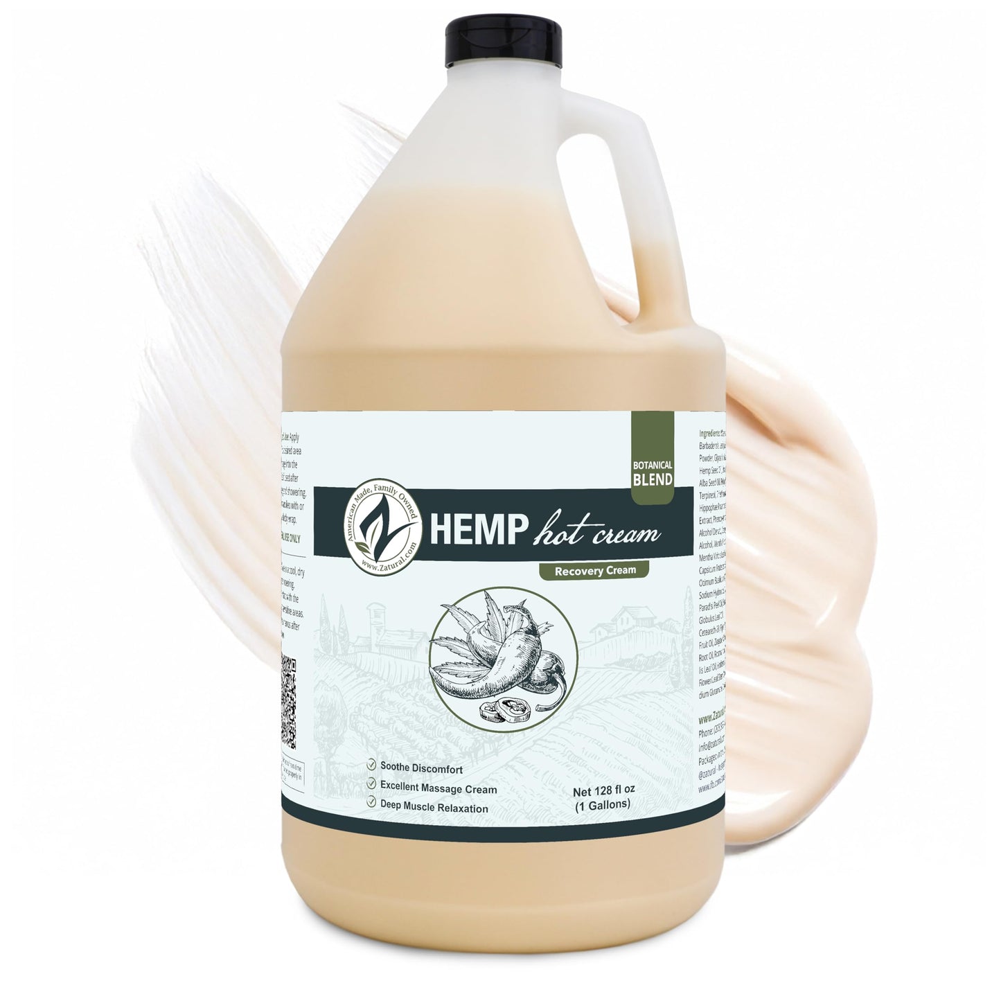 Zatural Hemp Hot Cream with Essential Oil Blend, Aloe, Hemp, and More (Gallon)