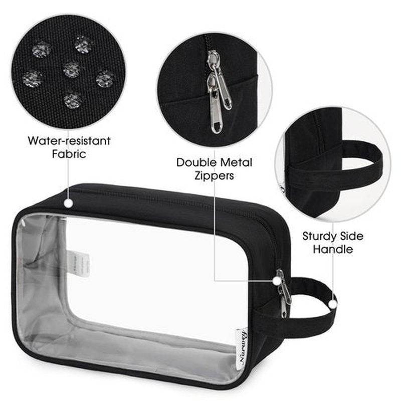 Narwey Clear Travel Toiletry Bag for Women and Men Traveling Dopp Kit Makeup Bag Organizer for Toiletries Accessories Cosmetics (Clear-Black)
