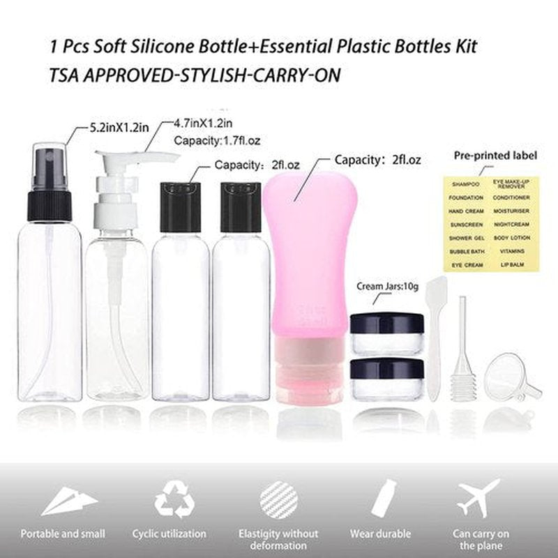 YICTEK Empty Travel Bottles Containers Set for Toiletries, TSA Approved Travel Size Toiletries Bottles Kit for Liquids Shampoo Conditioner Lotion, Carry-On Set for Women/Men(Pink)