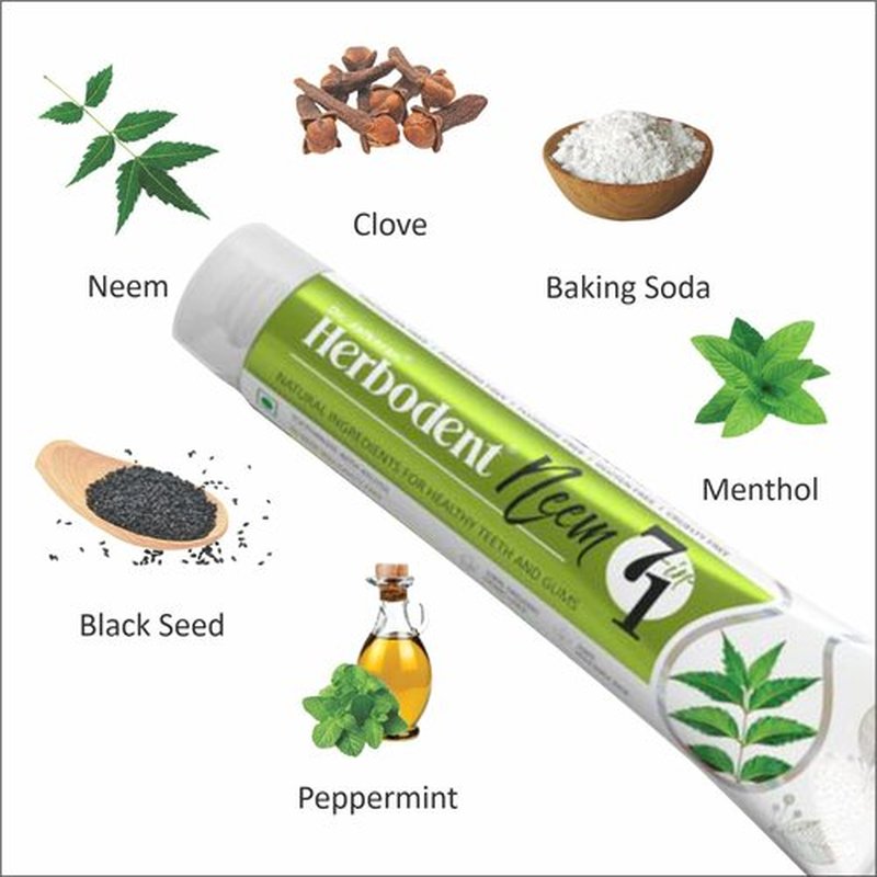 Herbodent® NEEM 7 in 1 Toothpaste-Organic Herbs-Neem, Black Seed & Xylitol for Anti Cavity-Cardamom & Mint for Taste & Freshness-Baking Soda for Excellent Cleaning-No Fluoride, No Paraben -6.53Oz (2)