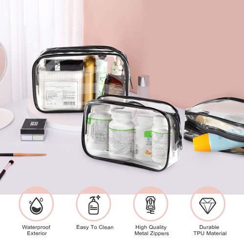 Weewooday 12 Pieces Clear Cosmetics Bag PVC Zippered Clear Toiletry Carry Pouch Cosmetic Makeup Bag Waterproof Makeup Bag Vinyl Plastic Organizer Case for Vacation Bathroom(Medium,Black)