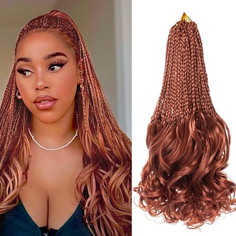 RuiYok French Curly Crochet Braids 14 Inch 9 Packs Ginger Goddess Box Braids Hair with Loose Wavy Ends Copper Red Pre Looped French Curl Bouncy Hair Extensions for Women