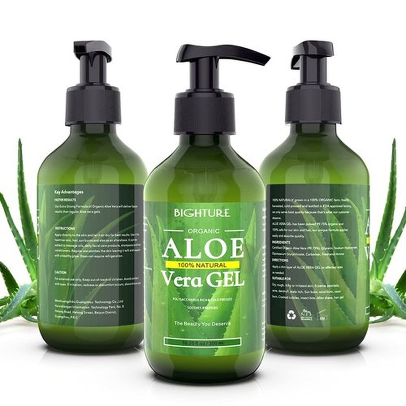 BIGHTURE Aloe Vera Gel, 100% Aloe Vera Organic from Freshly Cut Aloe Leaves, Skin Care for Deeply & Rapidly Soothing, Firming, After Shave, Sunburn Relieve, etc