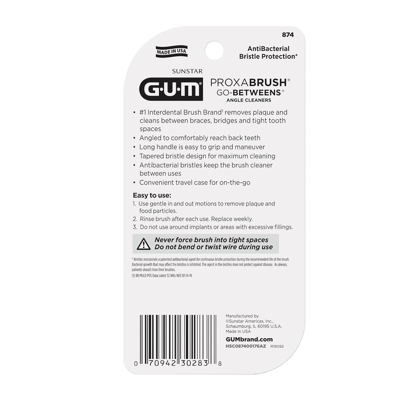 Soft Bristle Interdental Brushes for Plaque Removal - GUM Proxabrush Go-Betweens, Safe for Braces, 4ct (6pk)