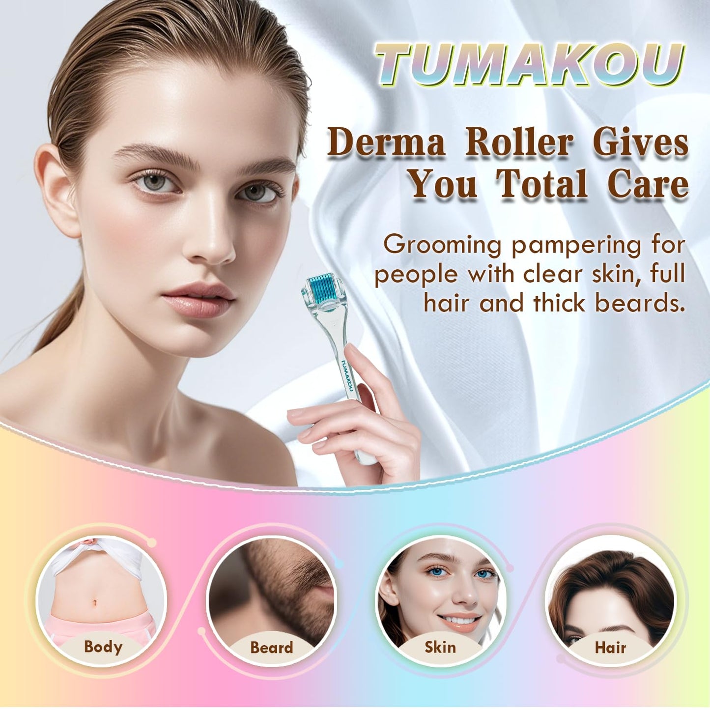 Derma Roller - TUMAKOU Microneedling Microneedle Roller for Face Scalp Hair - Beard Micro Needling Derma Roller at Home for Women and Men (White)