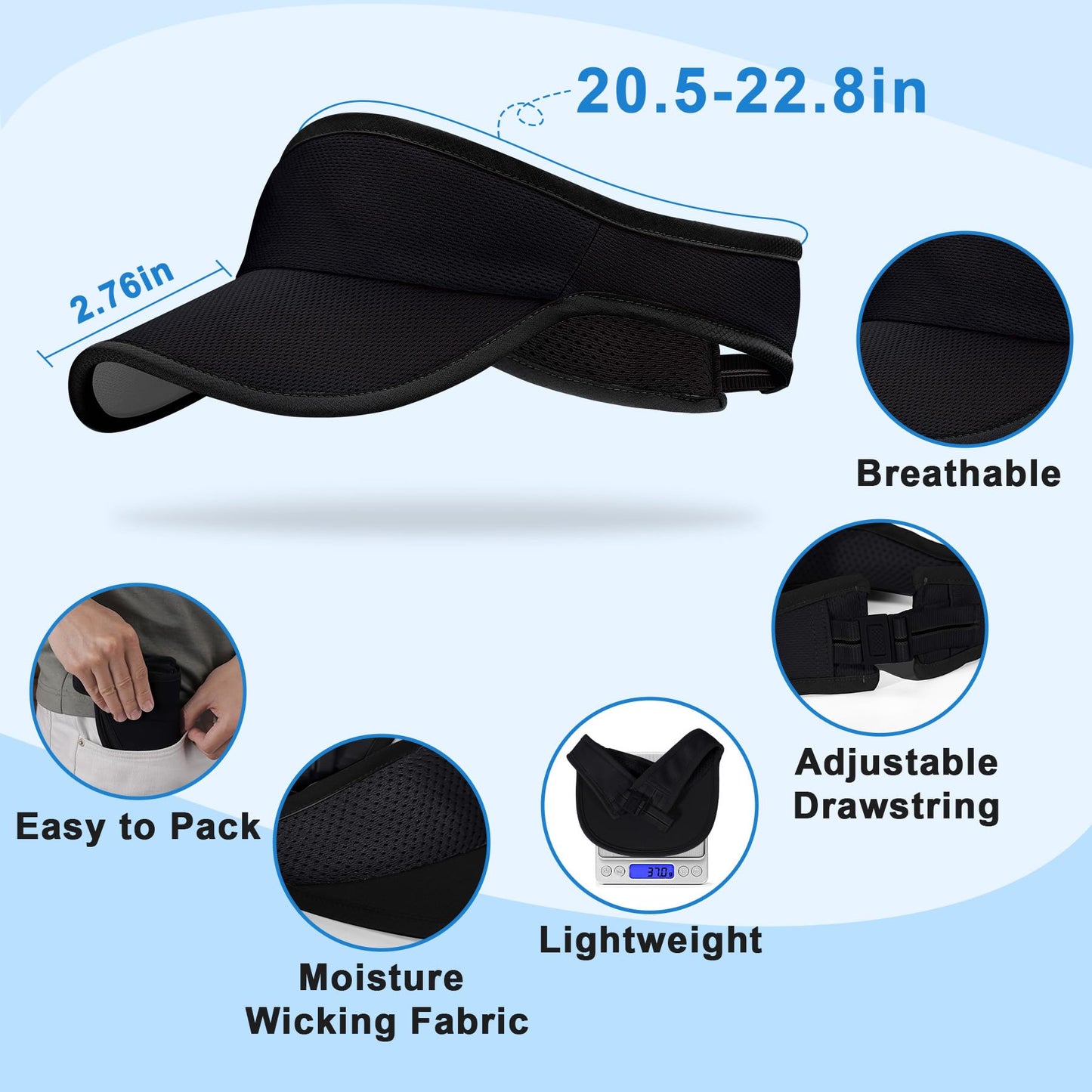 Trodalo Sports Sun Visor for Women Men Lightweight Packable Soft Quick-Dry Visor Hat for Running, Tennis, Golf