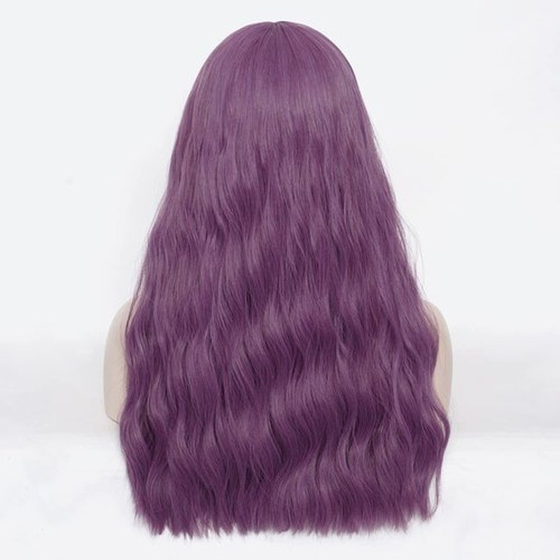 WGPFWIG Women's Taro Purple Wig 22''Long Curly Wavy Wig Shoulder Length Flat Bangs Wig For Women Girl Cosplay Party Halloween Wig Cap Included (22''Taro Purple)
