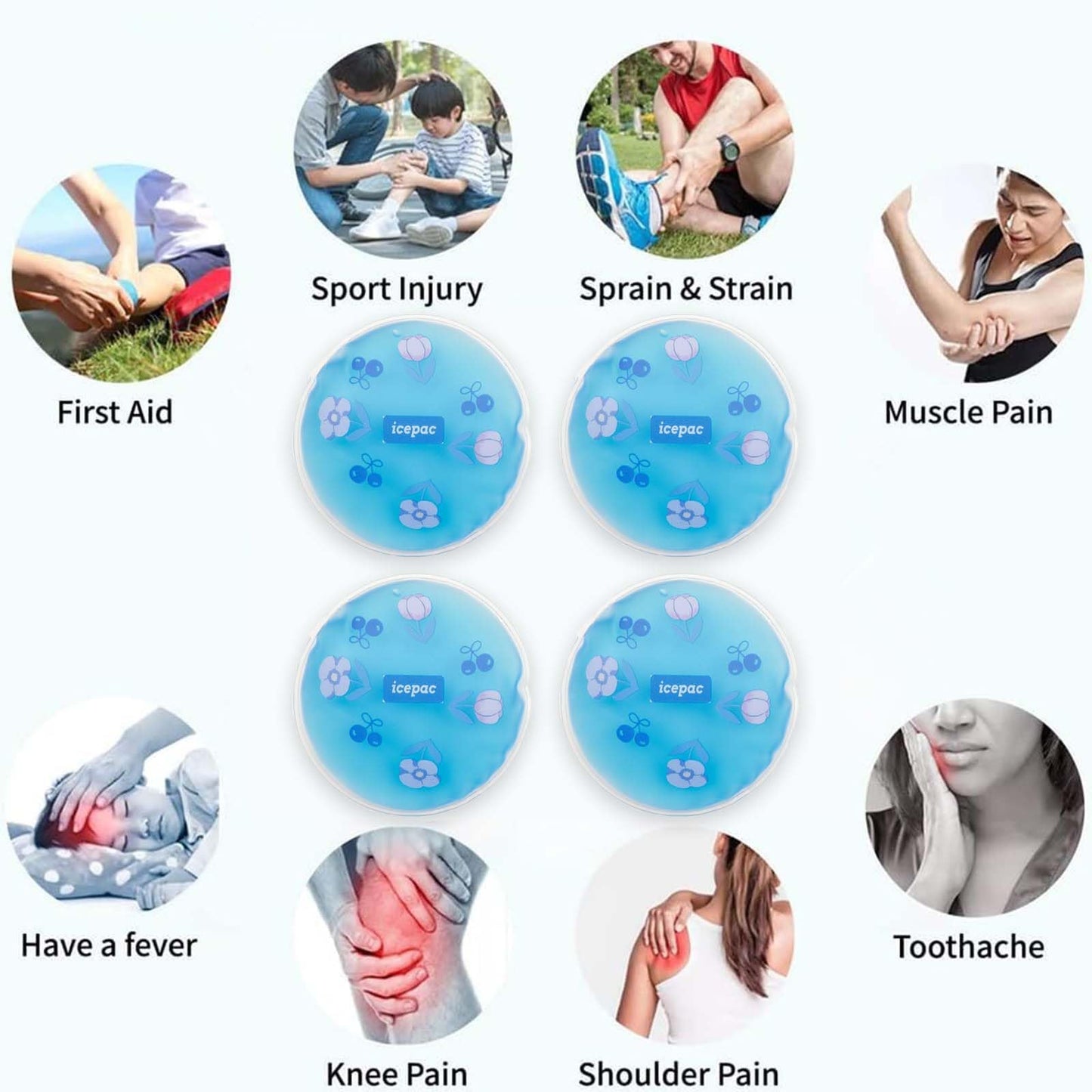 Boo Boo Ice Packs for Kids, Small Reusable Flexible Gel Packs, Hot & Cold Compress for Face, Bumps and Bruises, Portable for Home Travel (Blue)