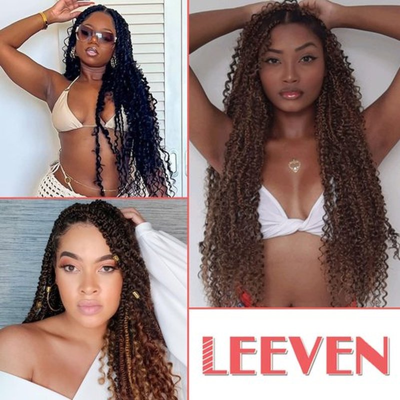 Leeven Passion Twist Hair 24 Inch Boho Style 8 Packs Ombre Brown Pre Twisted Goddess Crochet Passion Twist Pre Looped Bomb Twists Curly Ends Synthetic Braids for Women Girl #T30