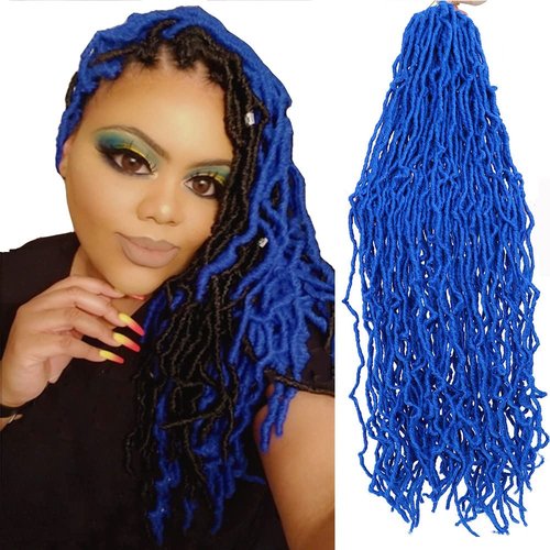 Soft Locs Crochet Hair 18inch 6 Packs Faux Locs Crochet Hair Pre Looped Blue Color Synthetic Hair Soft Locs Curly Wavy Crochet Braids Hair for Women (18 Inch, 6Packs Blue)