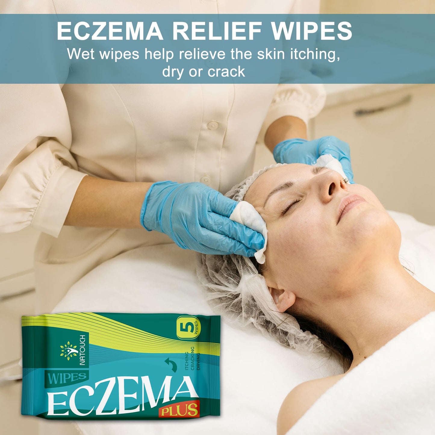 NATOUCH Eczema Wipes All-Natural Fast Acting Eczema Relief, Instantly Soothes & Cools Itching, cracking, and drying, Skin Protectant Organic Wipes