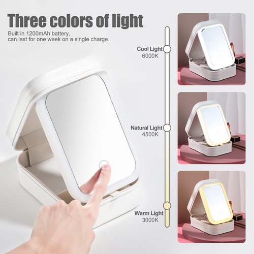 BS-MALL Travel Cosmetic Mirror Case LED Makeup Mirror Storage Case for Eyelash station Makeup Brushes Cosmetic Tools Pink On-the-go Makeup Needs (White)…