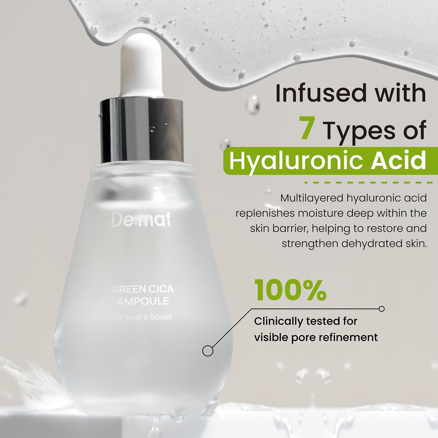Green Cica Ampoule with 72% Green Tea, Cica & 8-Layer Hyaluronic Acid | Soothing & Sebum Control Pore Serum for Blackheads and Enlarged Pores | For Oily & Combination Skin (1.69 fl oz)