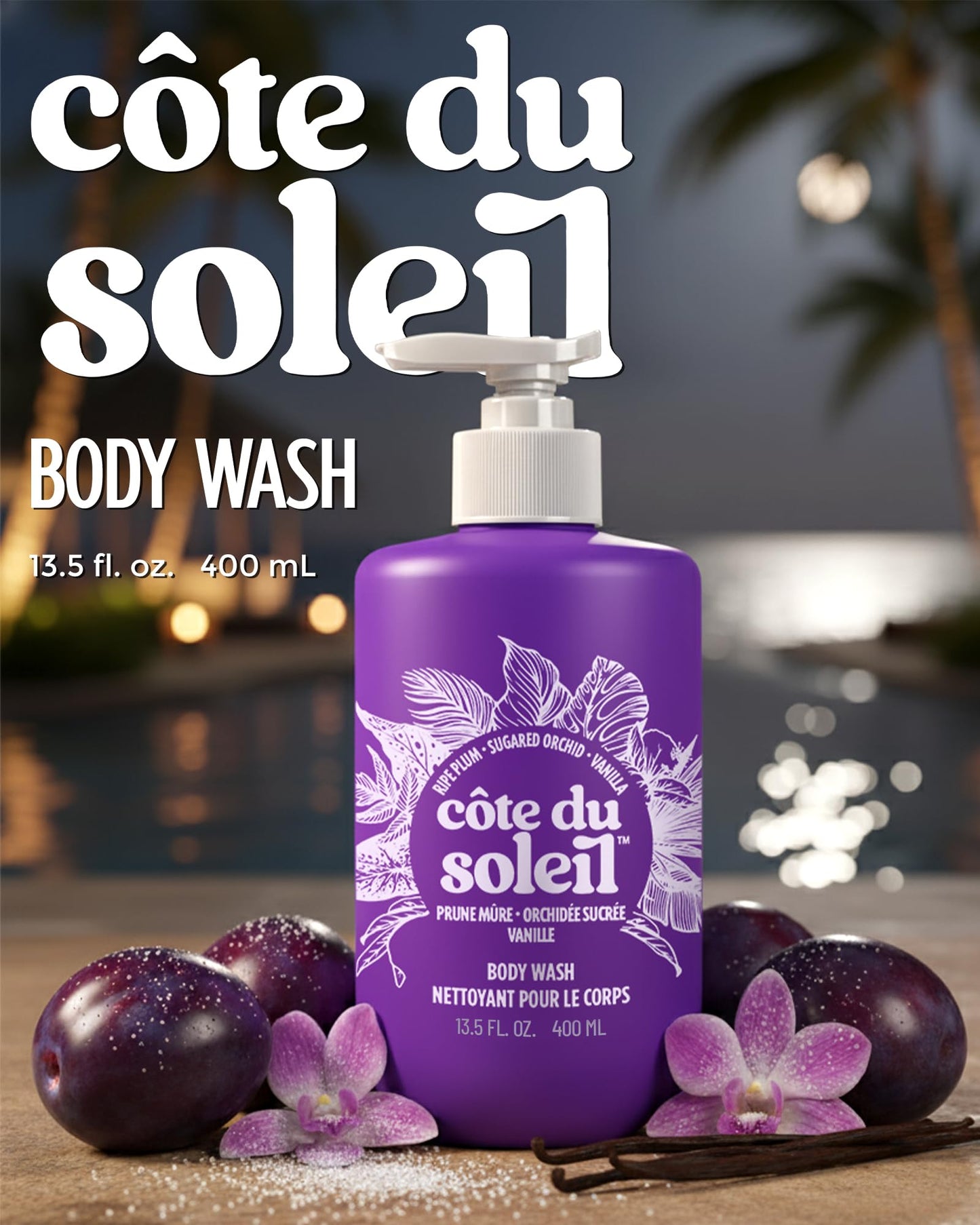 PB ParfumsBelcam Côte du Soleil Body Wash for Women – Warm Floral Woody Scent with Ripe Plum, Sugared Orchid & Vanilla – Moisturizing Shower Gel, Hydrating Body Wash for Daily Use, 13.5 fl oz