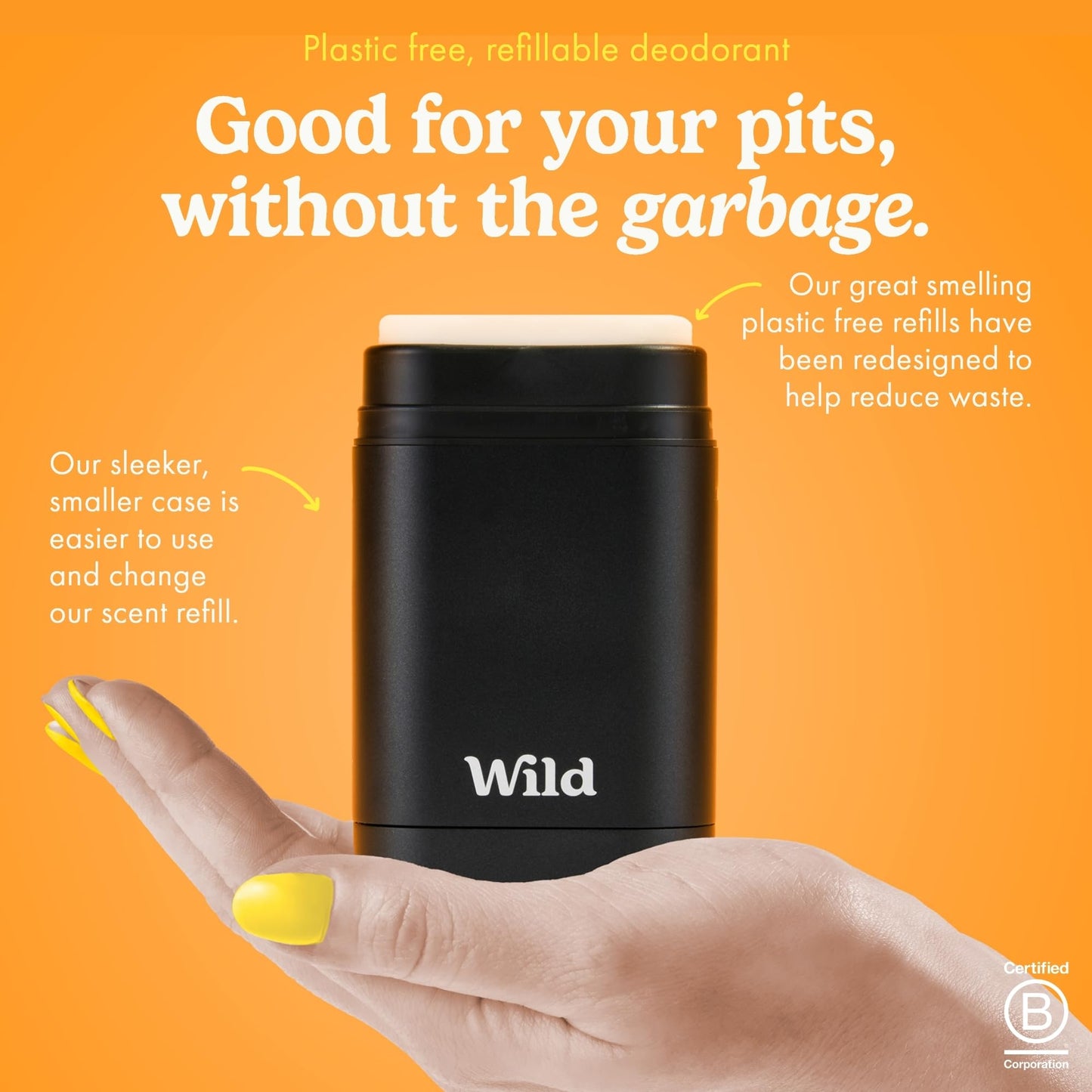 Wild Aluminum Free Natural Deodorant Starter Kit - Refillable Black Case - Natural Ingredients & 24 Hour Odor Protection - Women & Men's - Fresh Clean Scents Variety Pack - Case + 3 Refills