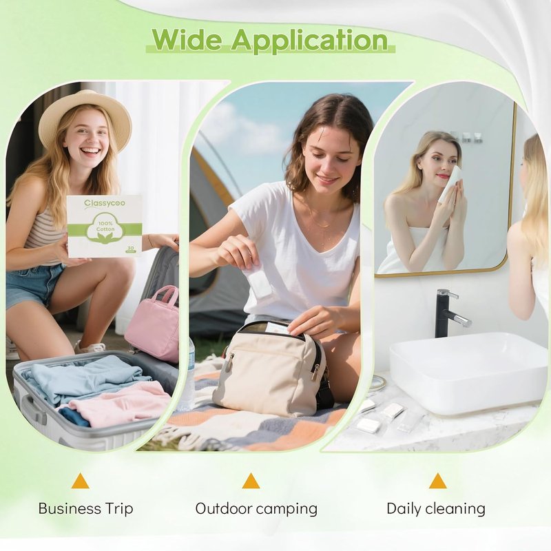 Compressed Towel - Mini Ultra-Soft Pure Cotton Disposable Face Towel | Portable Cleansing Tissue for Travel, Camping, Hiking, Green
