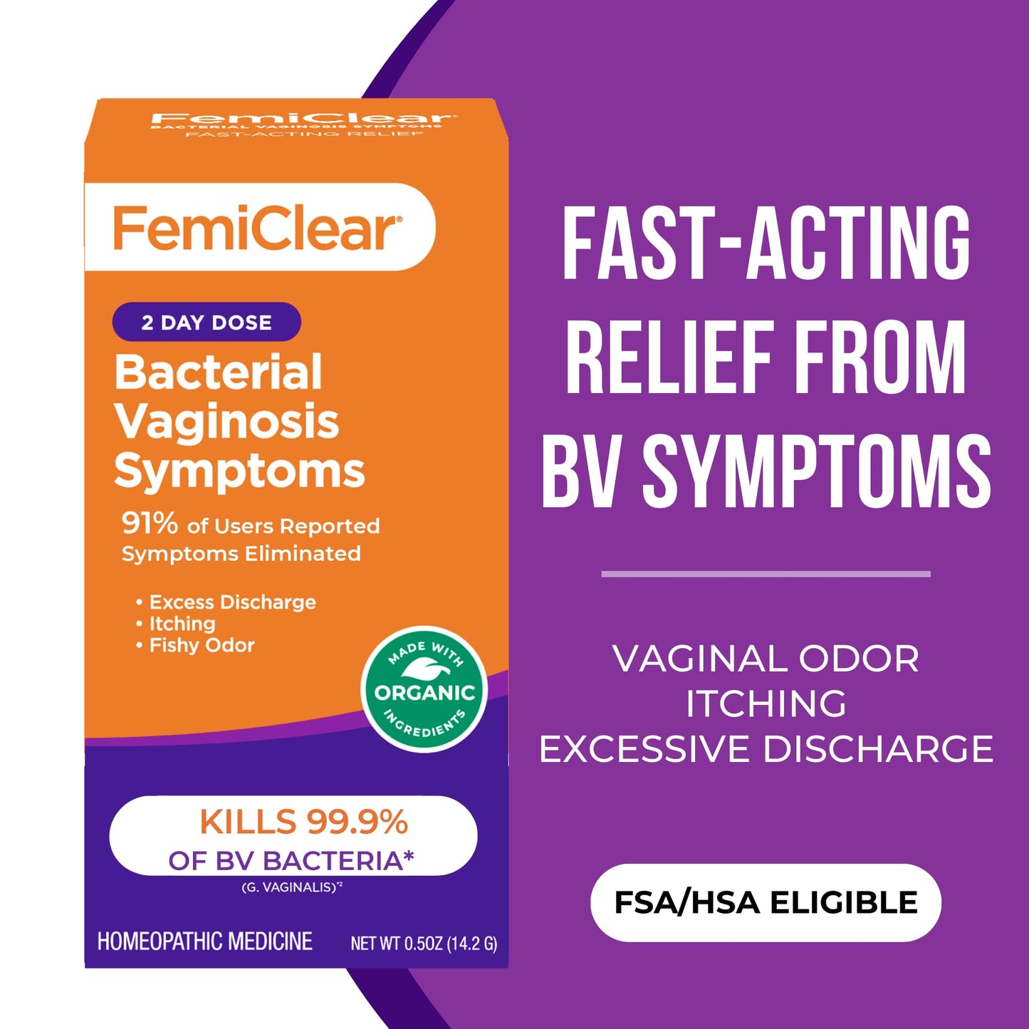 FemiClear Bacterial Vaginosis Symptoms Ointment, 2-Day Dose, 0.5 Oz