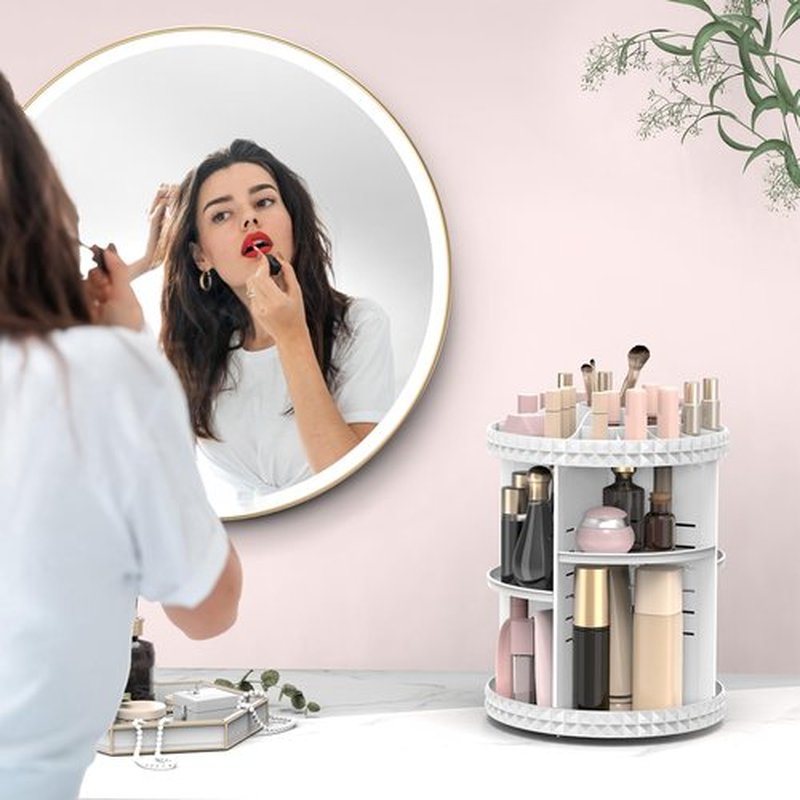 Rosoenvi Rotating Makeup Organizer, 360° Spinning Skincare Organizers, Adjustable Layer Cosmetic Storage Lazy Susan Makeup Organizers for Dresser Bathroom, Medium, White