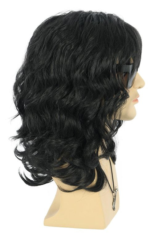 VGbeaty 70s 80s Punk Rocker Party California Wig Men Women Long Wave Black Halloween Costume Cosplay Wig