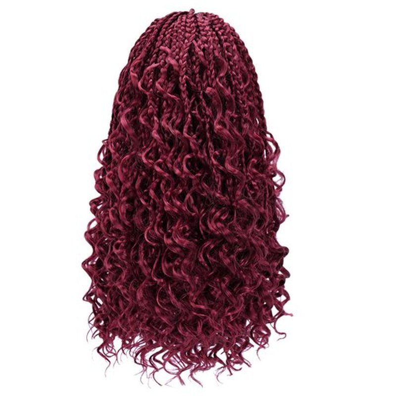 Goddess Box Braids Crochet Hair 14 Inch 8 Packs Burgundy Red Pre-looped Bohemian Crochet Boho Box Braids With Curly Ends 3X Crochet Braids Hair for Women Synthetic crochet Hair (14 inch,#BUG)