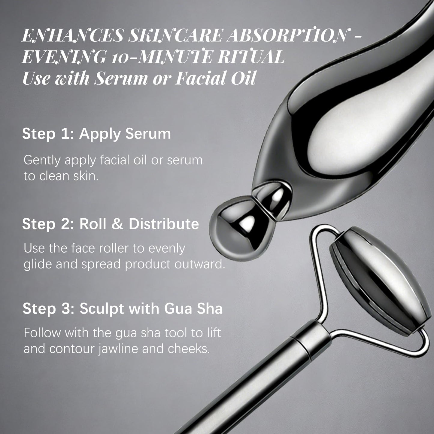 303 Stainless Steel Face Roller Set with Metal Gua Sha Facial Tool– Face Massager Tool for Lymphatic Drainage & Sculpting, Ice Face Roller & Guasha Tool for Face, Eye Roller Self Care Gifts for Women