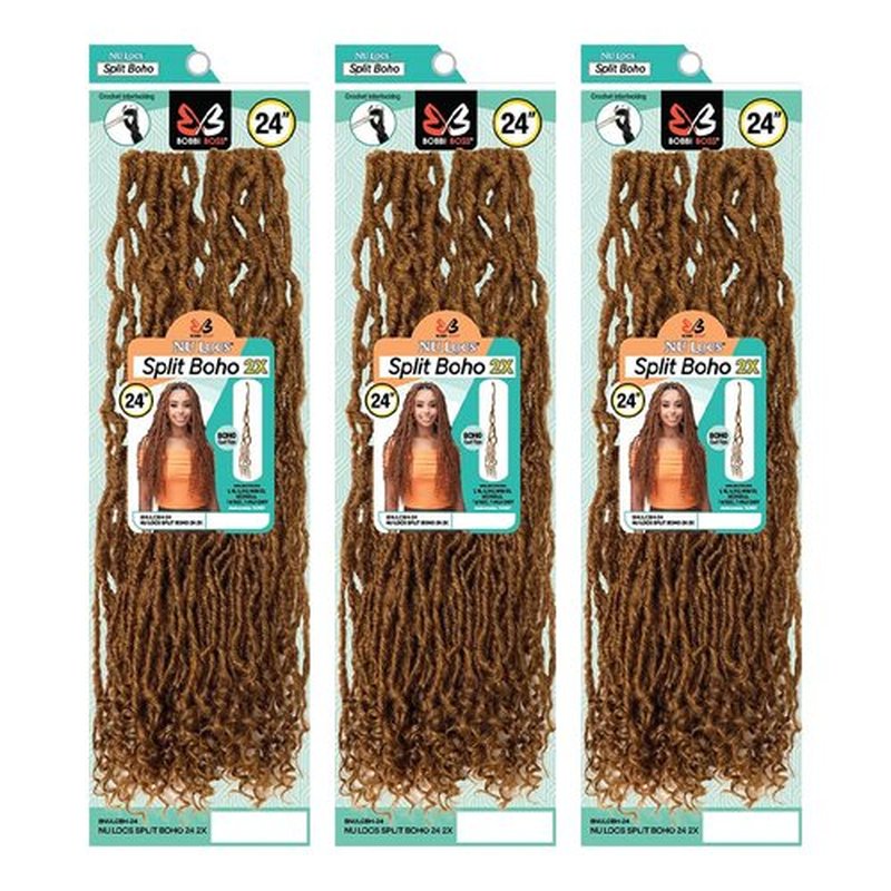 BOBBI BOSS Crochet Braids Nu Locs 2X Split Boho 24" (3-Pack, T-WLD CHRY)