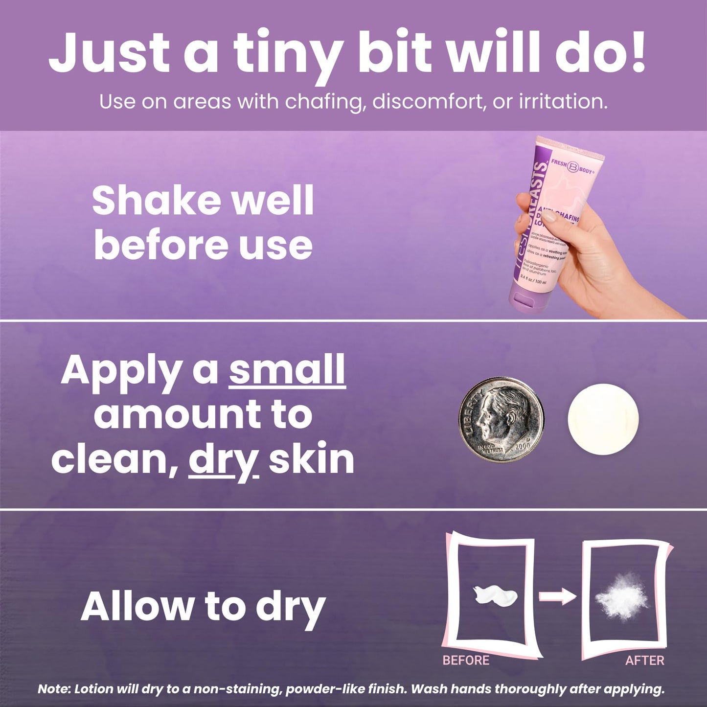 Ladies No Sweat Bundle: Fresh BREASTS Lotion, 3.4oz - The Solution for Women and Lady Anti-Monkey Butt Body Powder, 8oz
