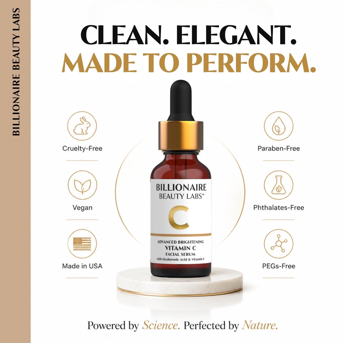 Billionaire Beauty Labs Vitamin C Serum for Face - Anti Aging Brightening Serum with Hyaluronic Acid & Vitamin E - Hydrating Facial Serum for Radiance, Fine Lines & Wrinkles - Made in USA 1 fl oz